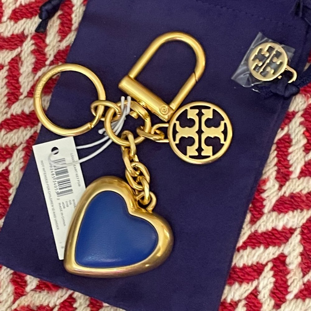 NWT~TORY BURCH~ Blue Heart Logo Keychain & Fob